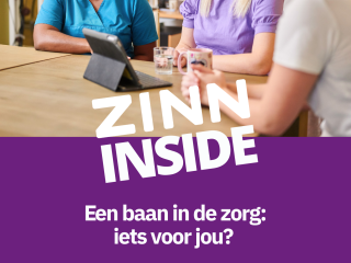 Poster ZINNinside met 3 vrolijke zorgmedewerkers
